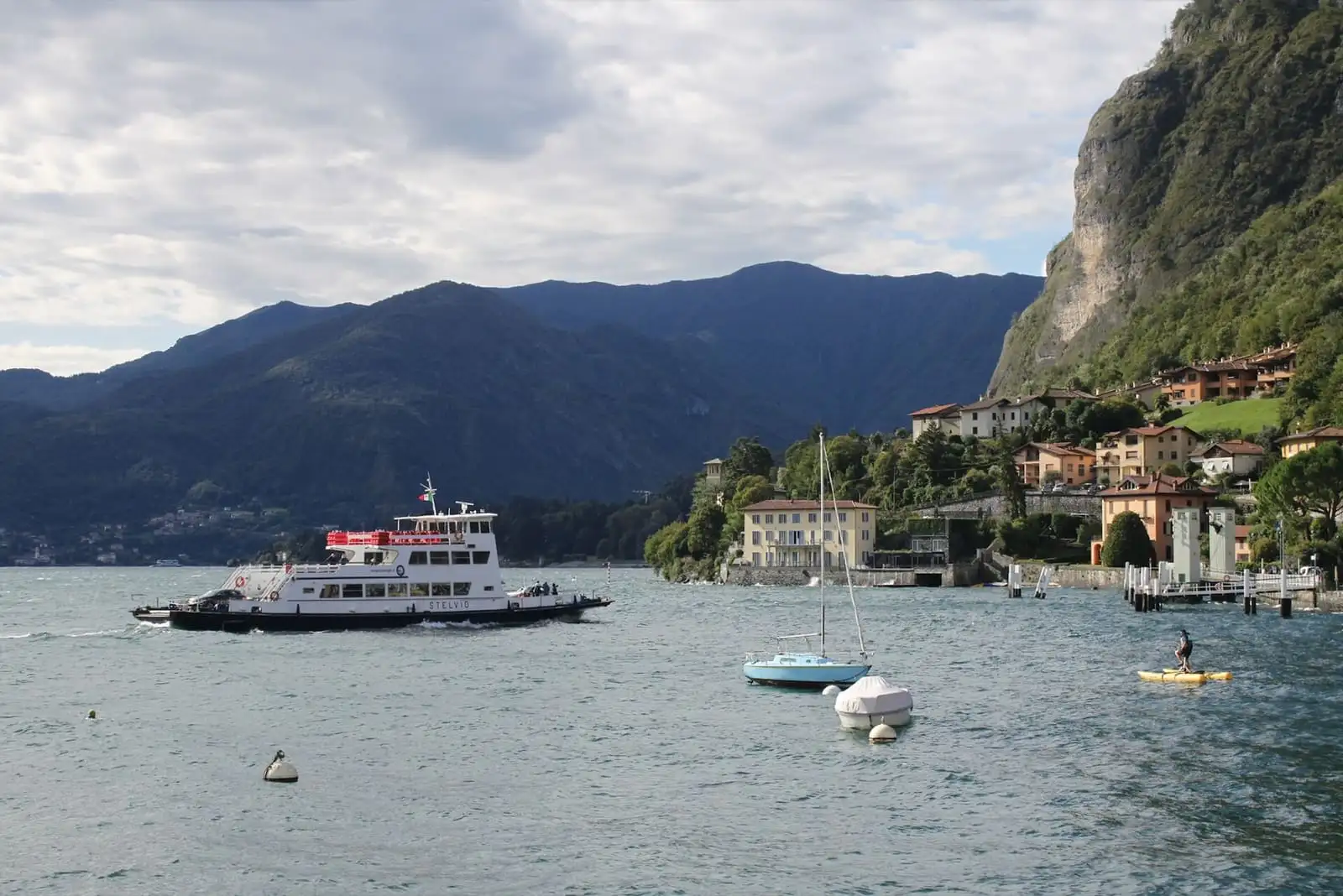 Navigazione Laghi car ferry Stelvio crossing Lake Como towards the Menaggio pier