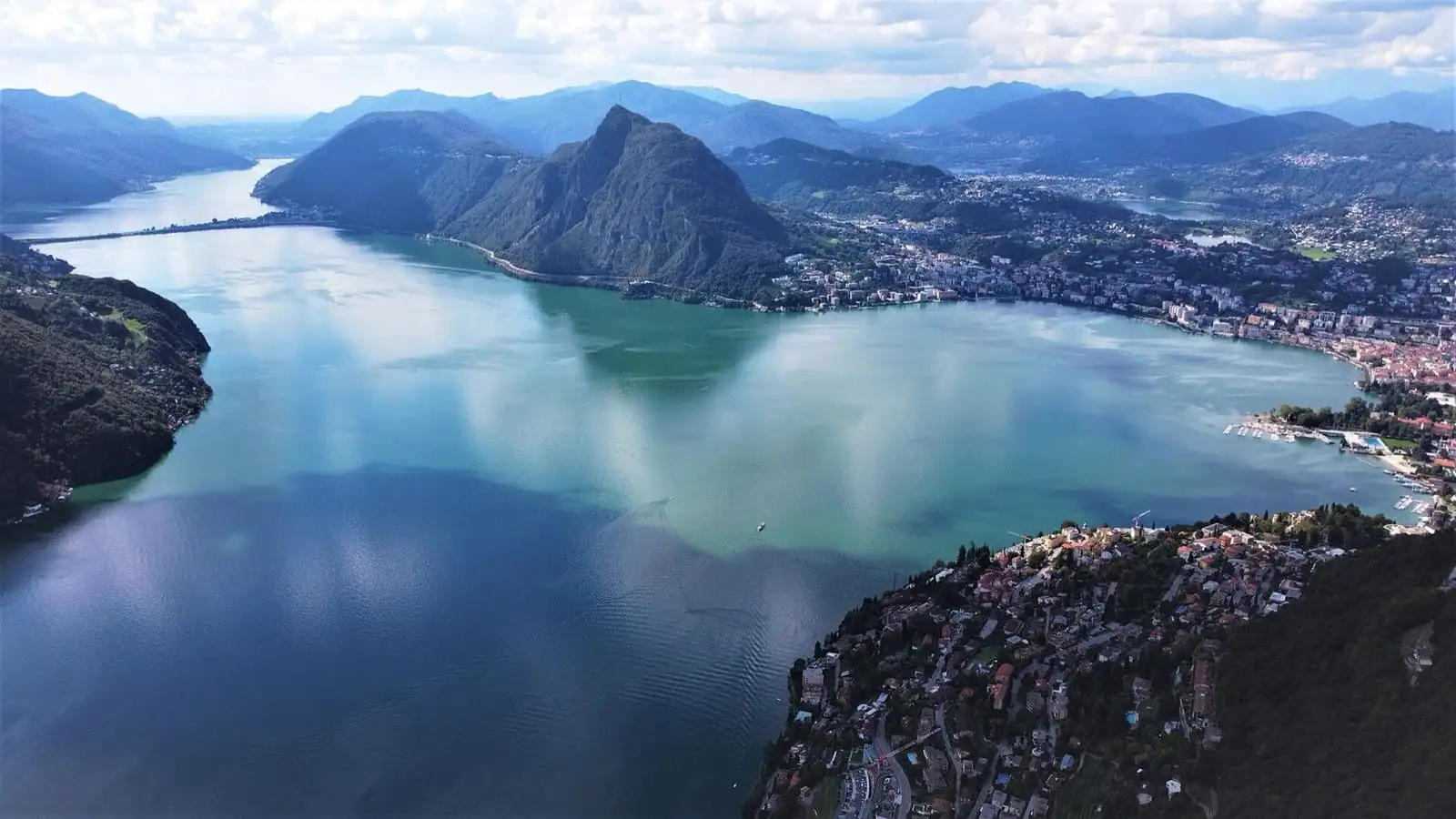Lake Lugano with the city of Lugano and Monte San Salvatore, seen from Monte Brè