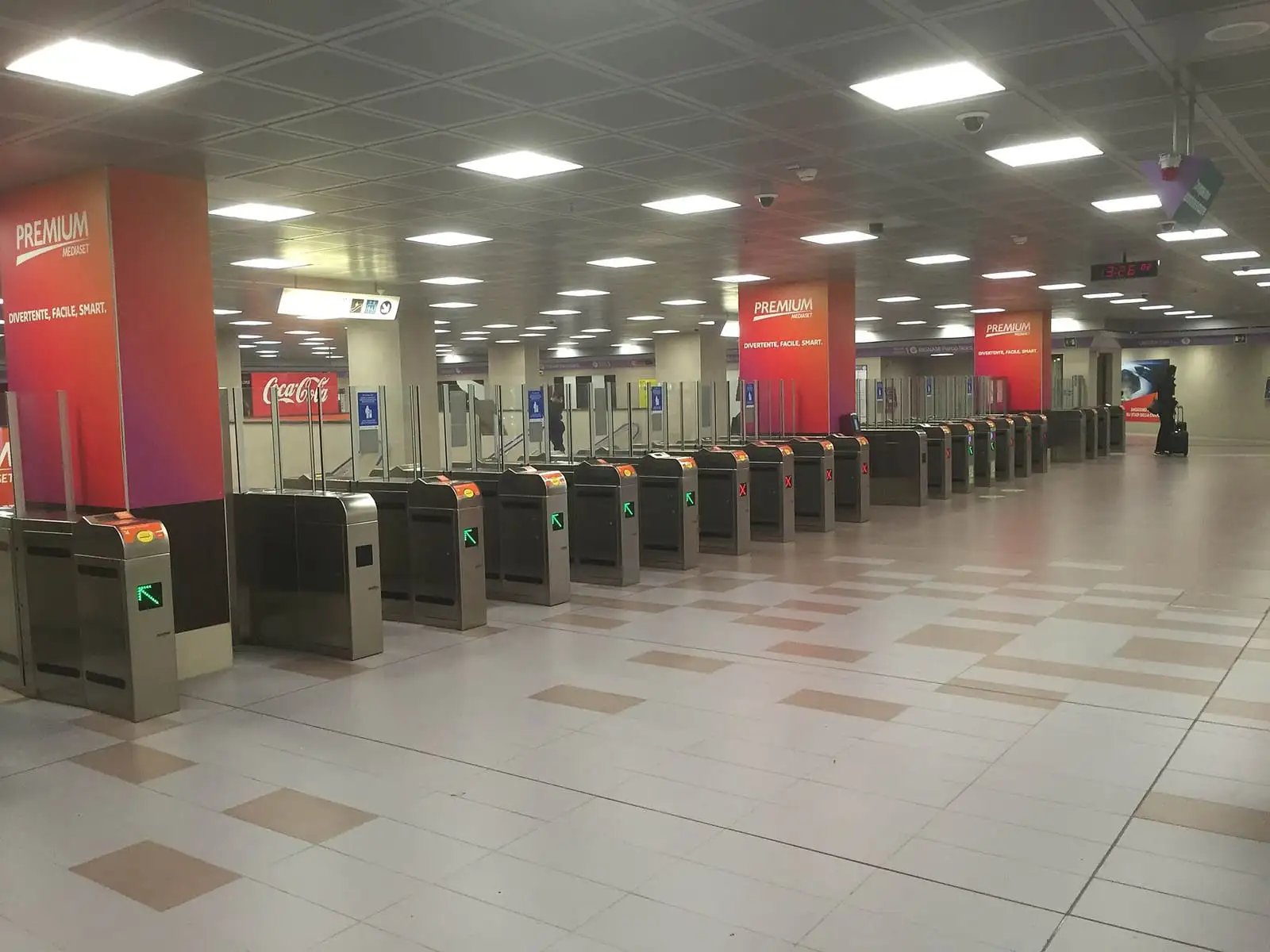 Row of ticket gates in the San Siro Stadio station of the Milan metro M5 line