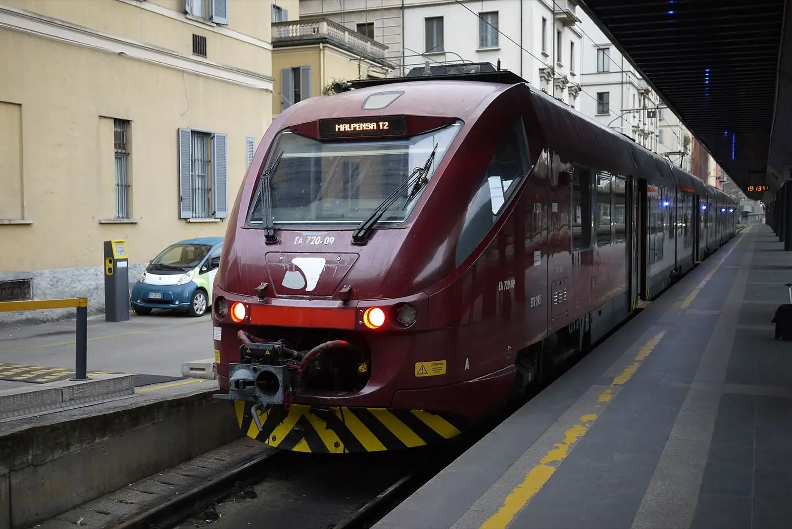 Malpensa Express train waiting at a platform in Milano Cadorna station